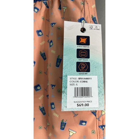 Men’s Rainforest Swim Trunks Coral Martini Beach Summer Drawstring Large NWT - Picture 5 of 7